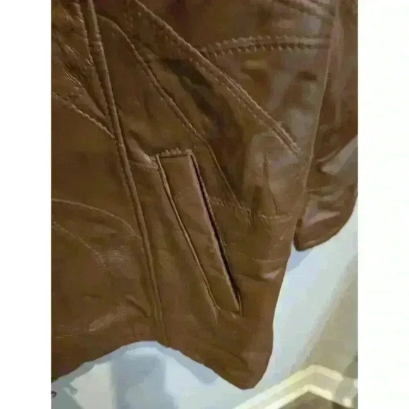 M Collection Men's Vintage Leather Jacket Brown Size XL Mid-Length Casual Y2K - Picture 8 of 8